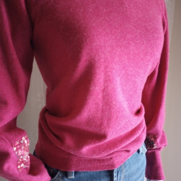 Up-Cycled Brora Scottish Cashmere Crewneck Sweater Dark Berry Pink - Picture 2 of 13
